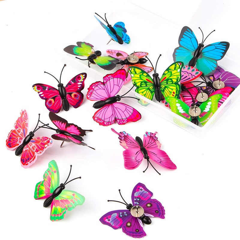 Yalis Decorative Thumb Tacks 12 Pcs Colorful Cute Pushpins for Feature Wall, Whiteboard, Corkboard, Photo Wall (Butterfly) - Image 3